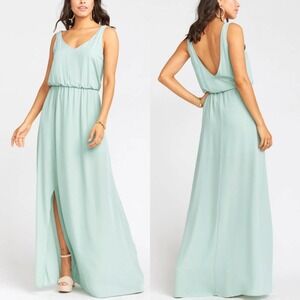 Show Me Your Mumu Kendall Chiffon Maxi Dress Medium NWT Dusty Mint Crisp Green
